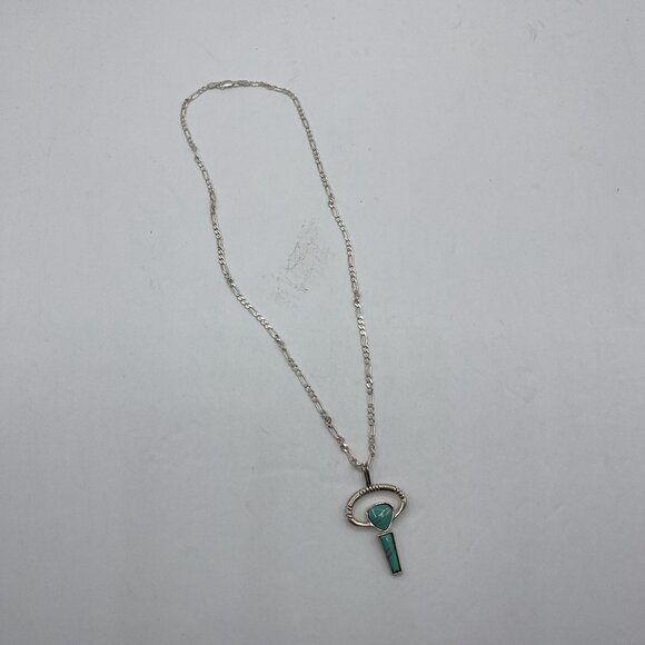 925 Sterling Silver Turquoise Key Pendant Necklace 18" - Picture 7 of 7